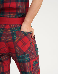 Essential Multi-Pocket Scrub Pants - Christmas Red Tartan