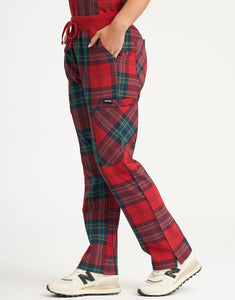 Essential Multi-Pocket Scrub Pants - Christmas Red Tartan