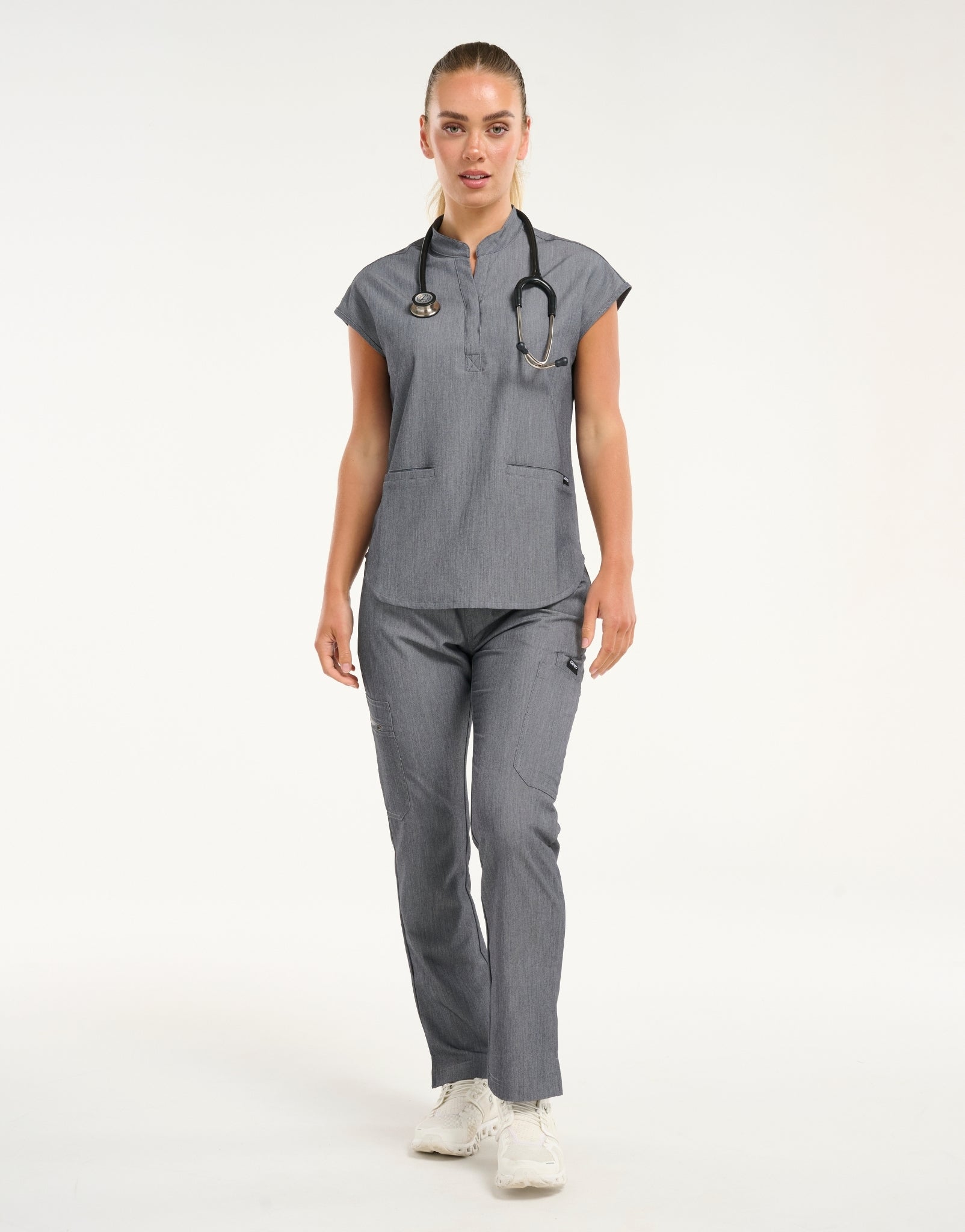 Apollo Scrub Top - Heather Grey