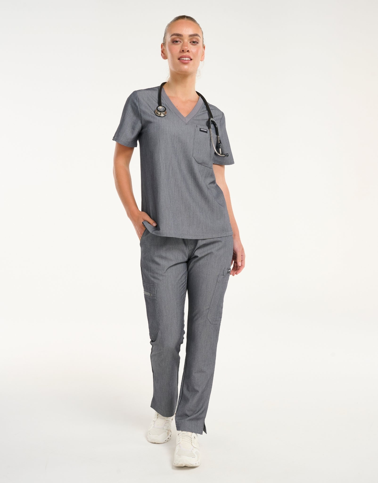Essential Multi-Pocket Scrub Pants - Heather Grey