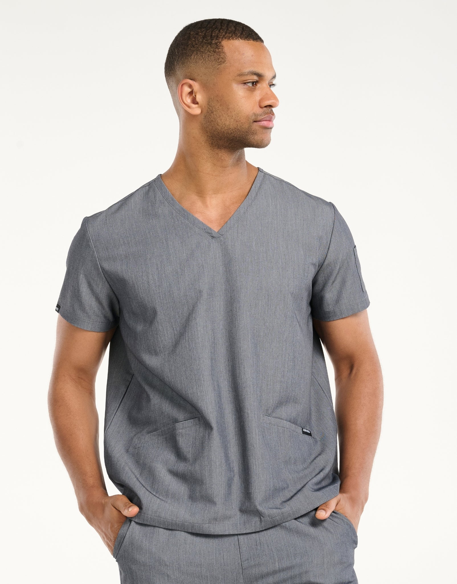 Aspire V Neck Scrub Top - Heather Grey