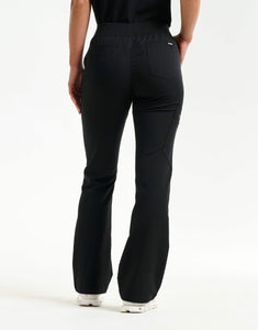 back of black flare scrub pants