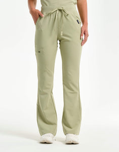 right with hip pocket of matcha flare scrub pants