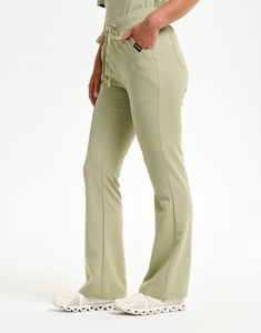 front of matcha flare scrub pants