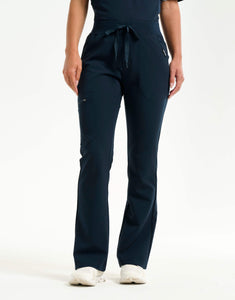 front of midnight navy flare scrub pants