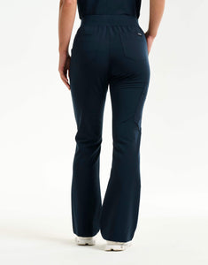 back of midnight navy flare scrub pants