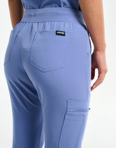 rear of nova blue flare scrub pants