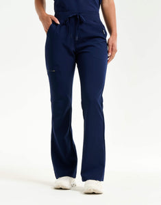 front of true navy flare scrub pants