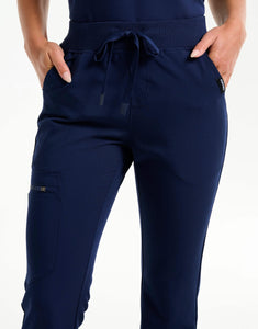 waist of true navy flare scrub pants