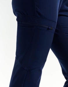 close up of thigh pocket of true navy flare scrub pants