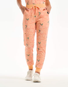 front view of peach jogger scrub pants