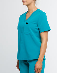 Essential One Pocket V Neck Scrub Top - Sydney Teal