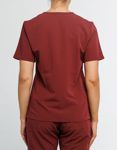 Essential One Pocket V Neck Scrub Top - Bordeaux Red