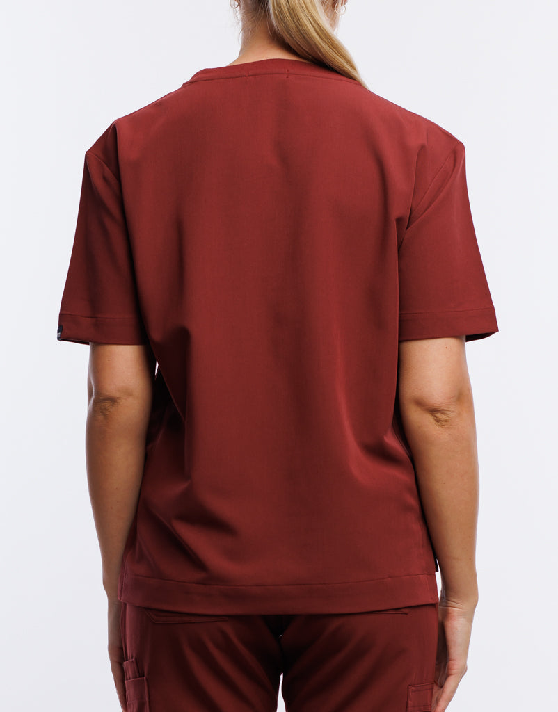 Essential Crewneck Scrub Top - Bordeaux Red