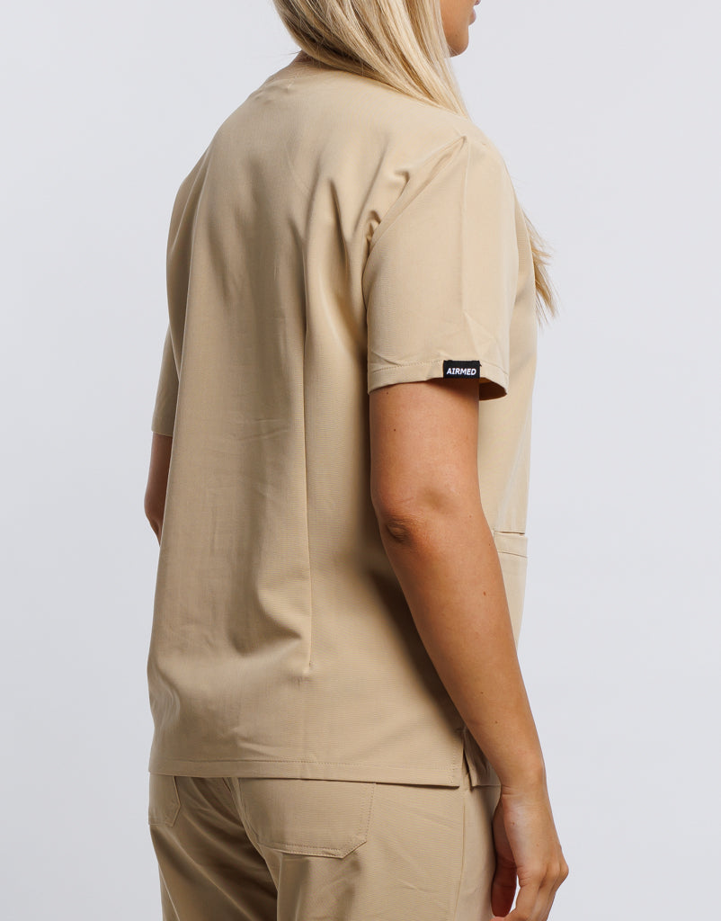 Essential V Neck Scrub Top - Warm Sand